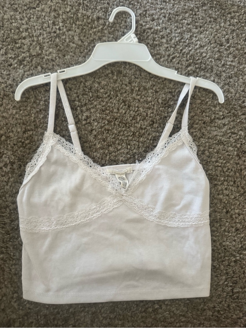 Full Tilt Lace-Trim Ribbed Cami Tank Top - White